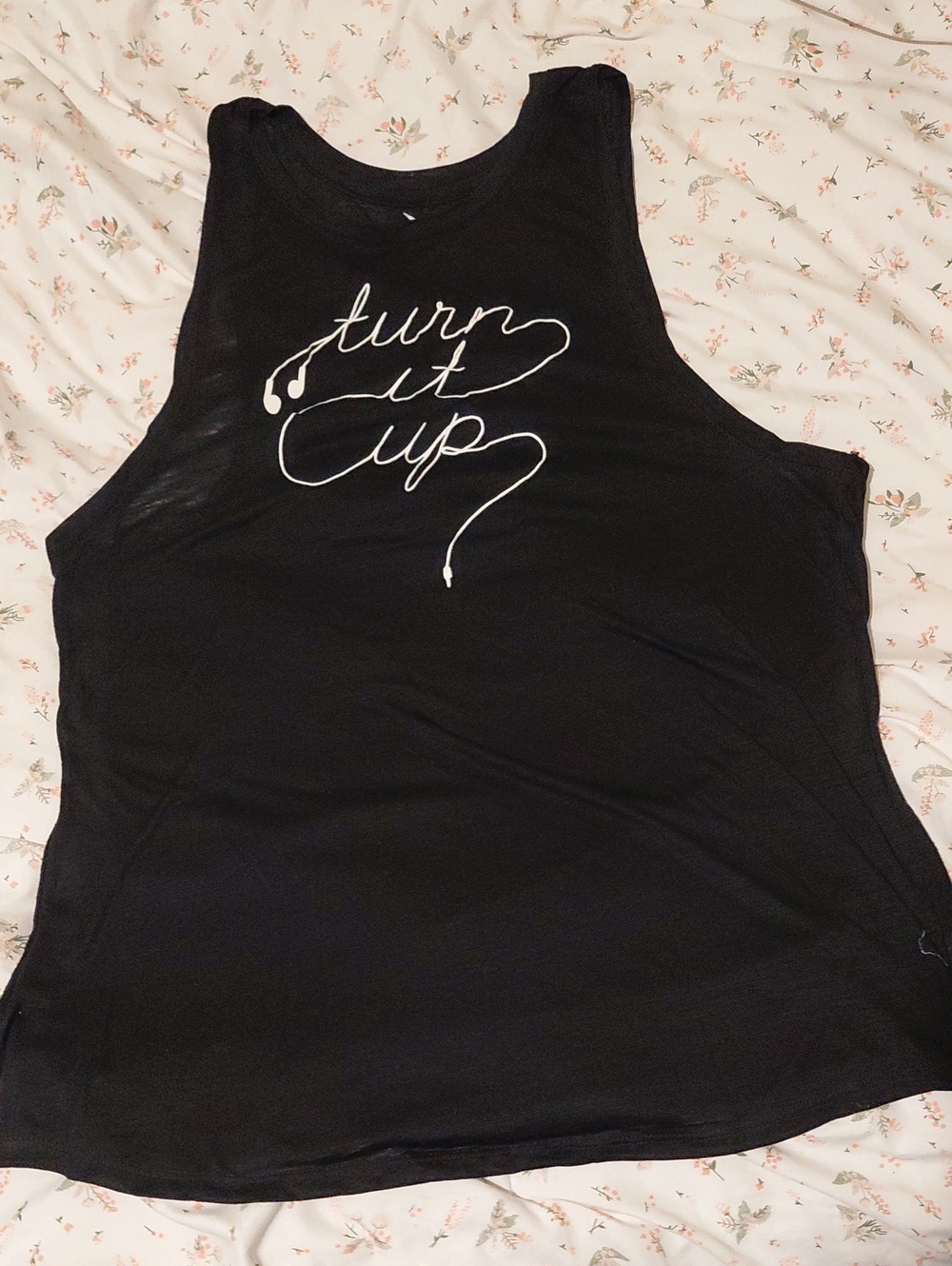 Old Navy Black Tank Top with White 'Turn It Up' Script